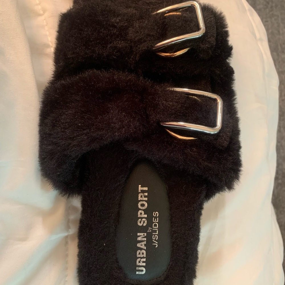 Luxurious Black and Silver Furry Slippers